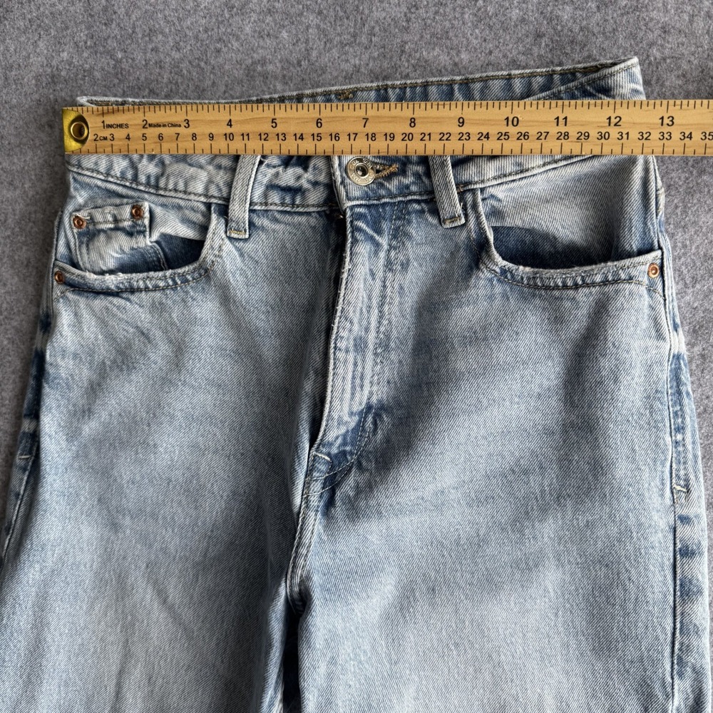 Zara High Rise Straight Leg Jeans Size 4 Light Wash Distressed Hem - Picture 7 of 12
